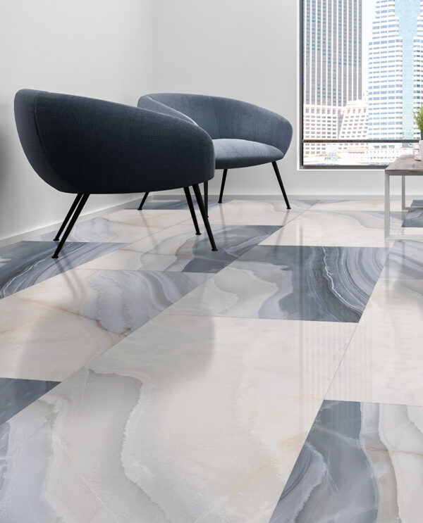 Vloer-/Wandtegel Agata Blue Glans 120x270 Blauw/Wit