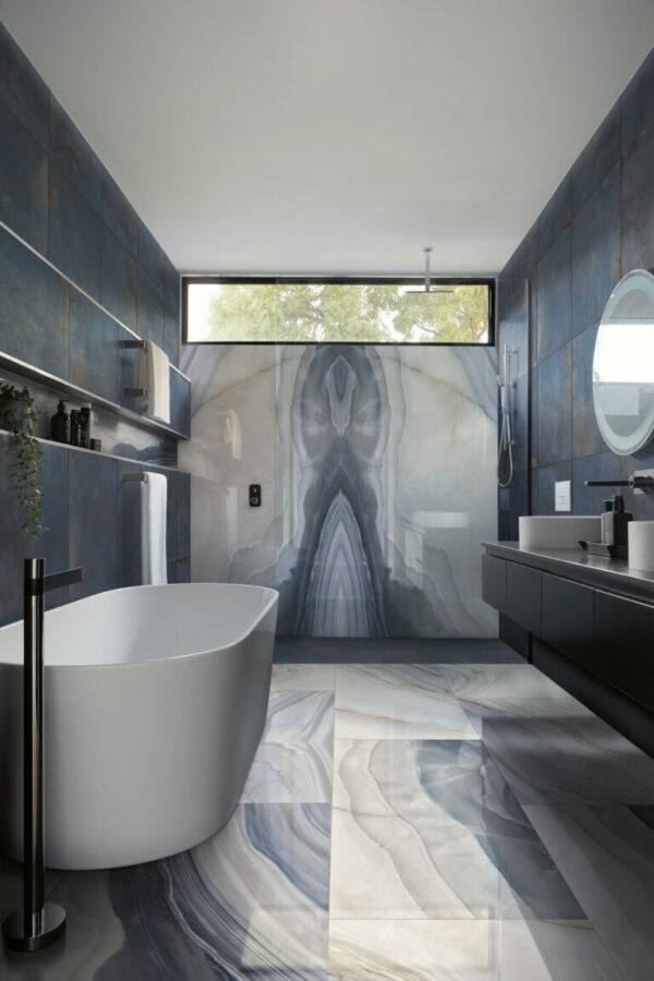 Vloer-/Wandtegel Agata Blue Glans 120x270 Blauw/Wit