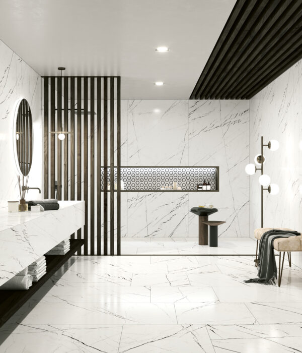 Vloer-/Wandtegel Marquina White Glans 120x270 Wit