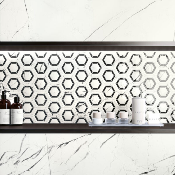 Vloer-/Wandtegel Marquina White Glans 120x120 Wit