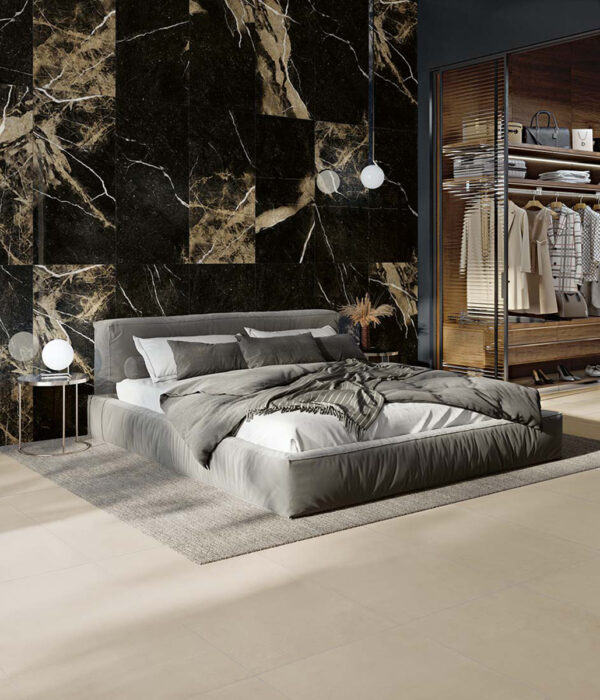 Vloer-/Wandtegel Pierre Black Mat 60x120 Zwart/Beige/Goud